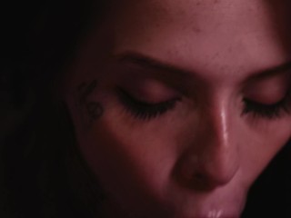 Cute Redhead Girl sucking a big dick and swallowing all the cumshot.