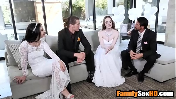 Lesbian brides foursome fucked by their fathers